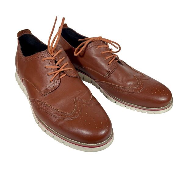 LAOKS Men's Brown Leather Wingtip Oxford Hybrid Dress Shoe Sz 10.5 Lace-Up - Picture 2 of 15